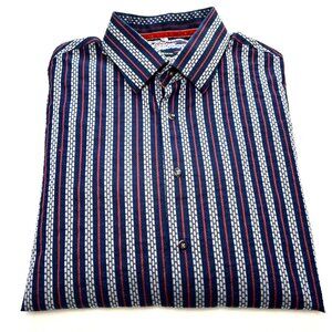 Visconti Uomo Mens XL Shirt Striped Button Long Sleeve 2 Ply Mercerized Cotton